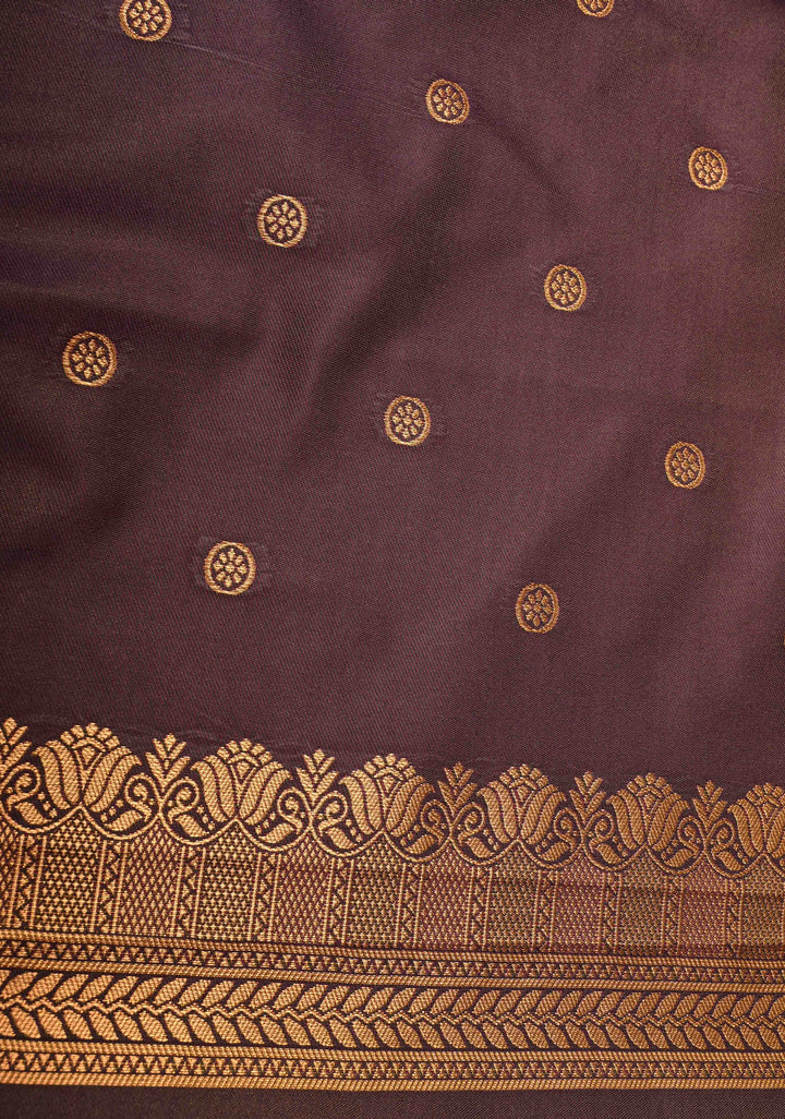 Camel Brown Dual tone Kanchi Semi Silk Saree with Temple Chariot Buttas and Zari Border