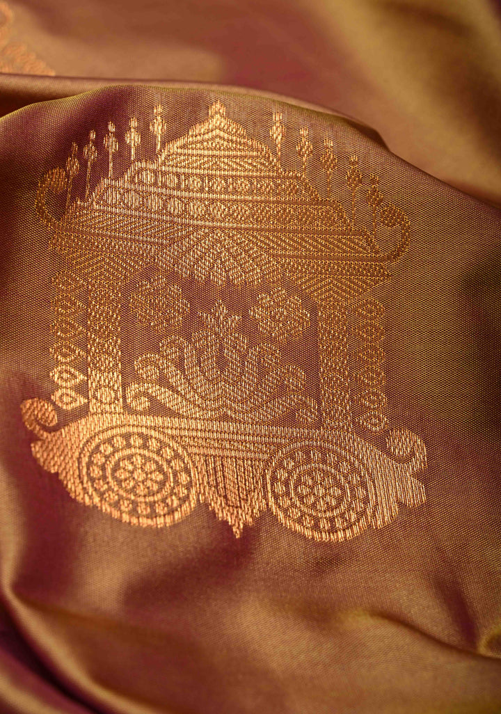 Camel Brown Dual tone Kanchi Semi Silk Saree with Temple Chariot Buttas and Zari Border
