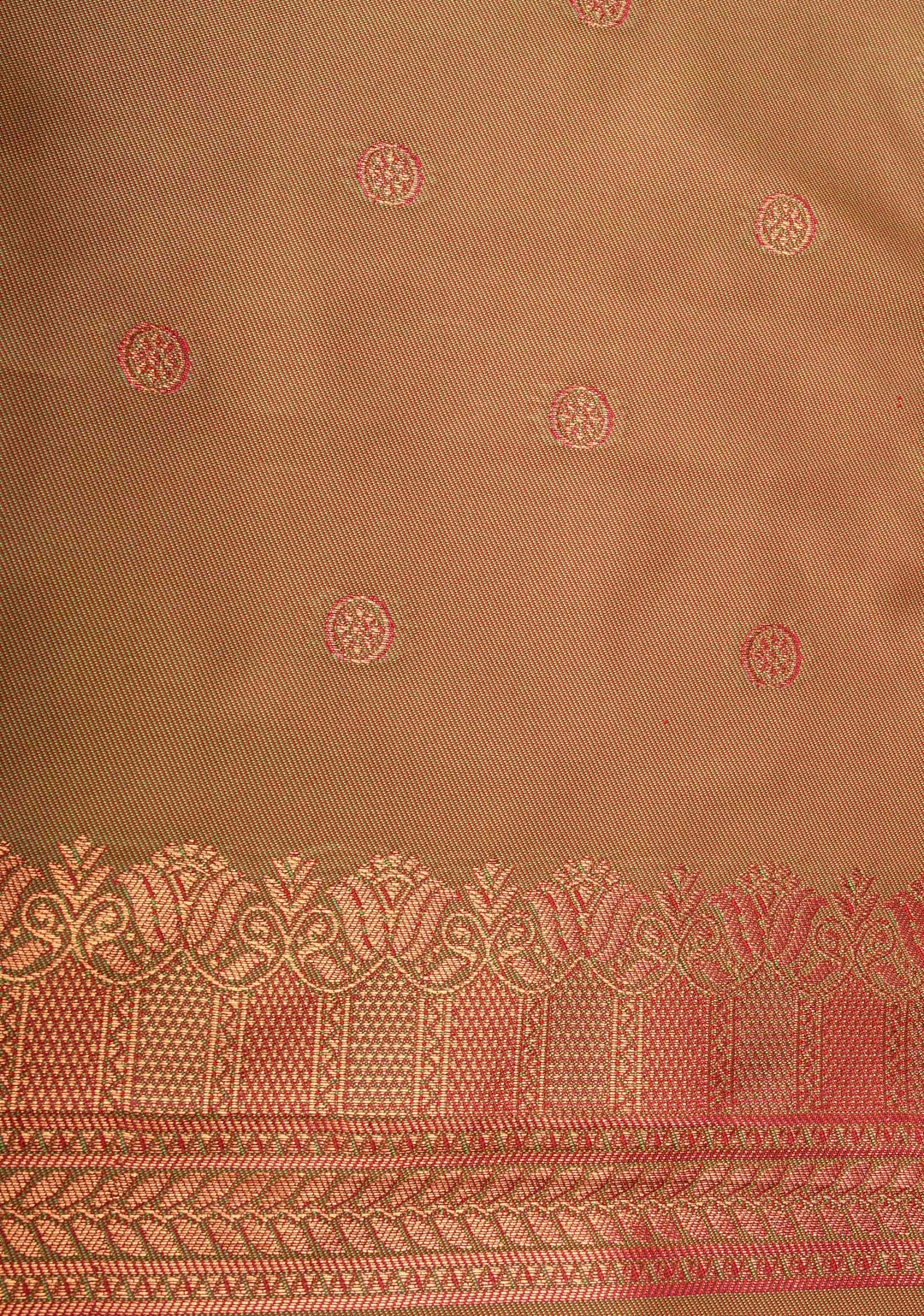 Fiery Rose Kanchi Semi Silk Saree with Zari Buttas and Contrast Zari Border