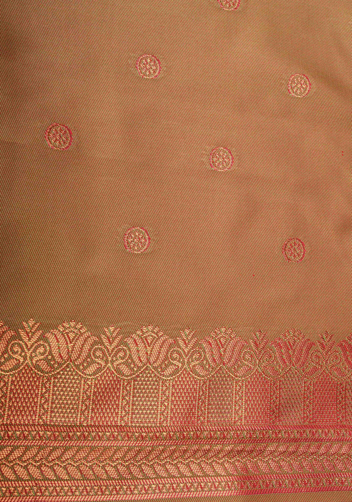 Fiery Rose Kanchi Semi Silk Saree with Zari Buttas and Contrast Zari Border