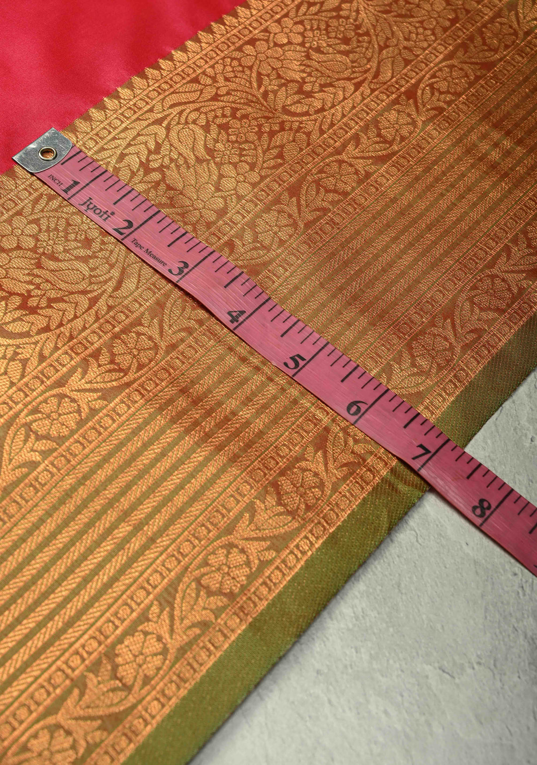 Fiery Rose Kanchi Semi Silk Saree with Zari Buttas and Contrast Zari Border