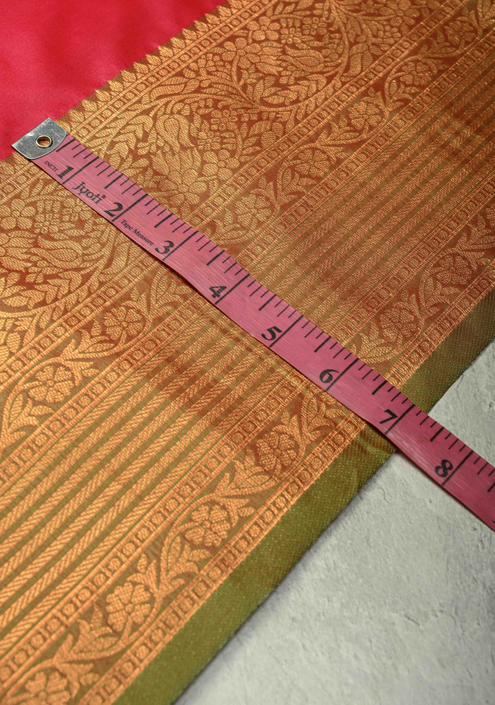 Fiery Rose Kanchi Semi Silk Saree with Zari Buttas and Contrast Zari Border
