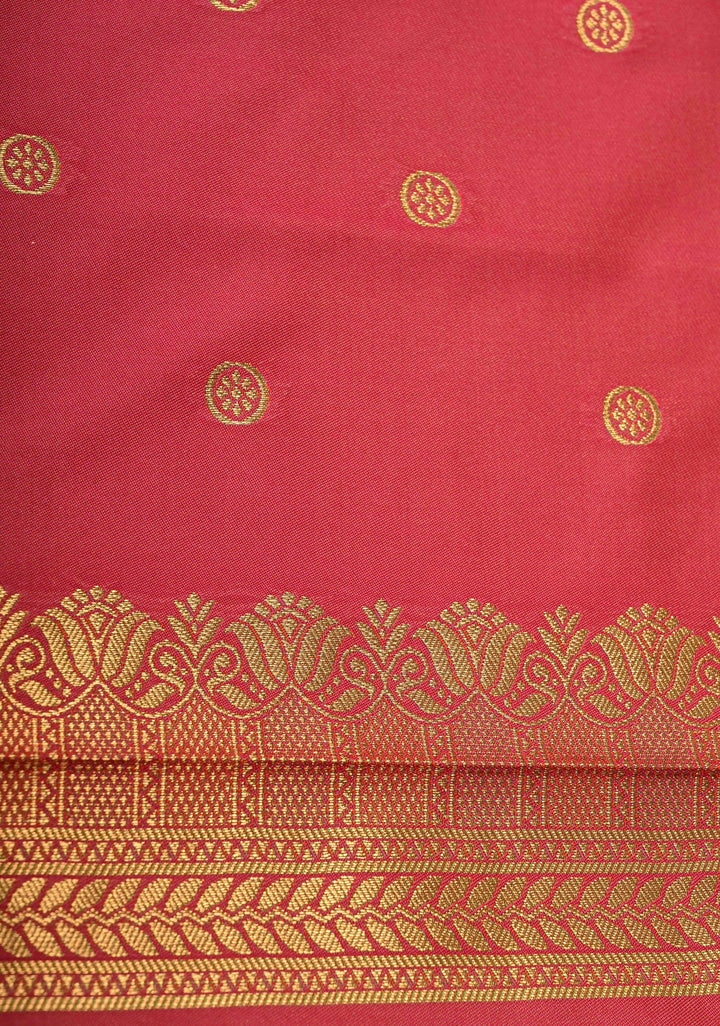 Green Pink Dual tone Kanchi Semi Silk Saree with Temple chariot Buttas and Zari Border