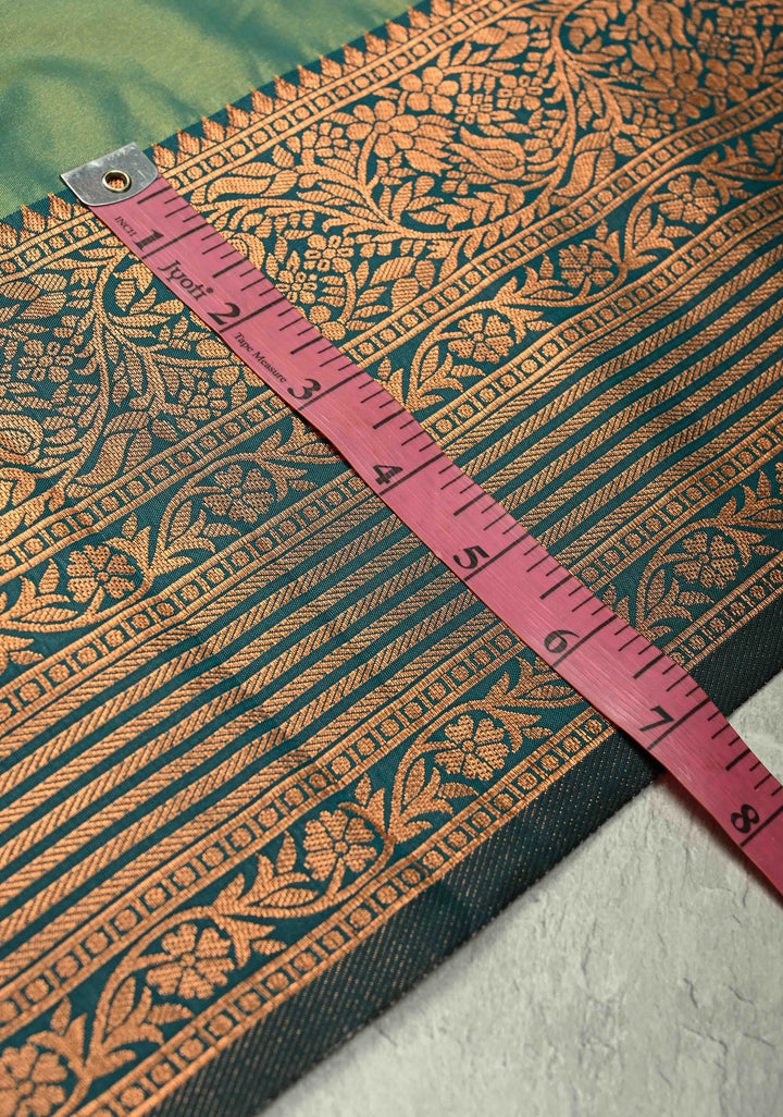 Green Dual Tone Kanchi Semi Silk Saree with Temple Chariot Zari Buttas and Zari Border