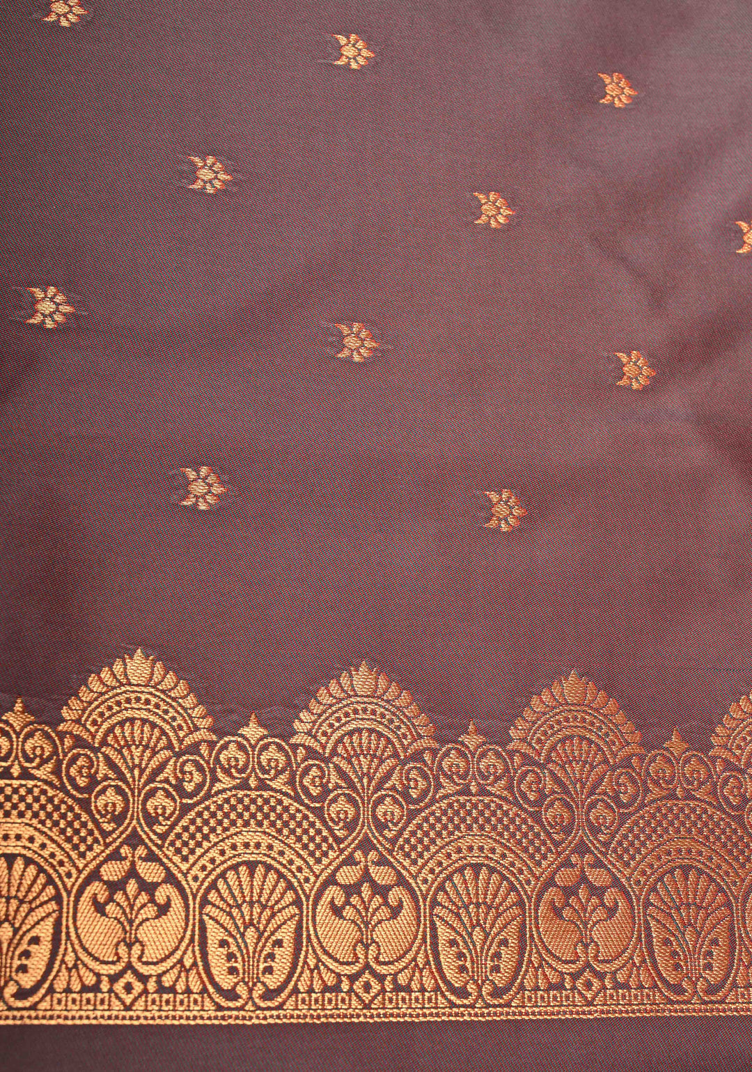 Vermilion Red Vertical Zari Stripes on Kanchi Semi Silk Saree with Floral Buttas and Distinct Motifs on Contrast Border