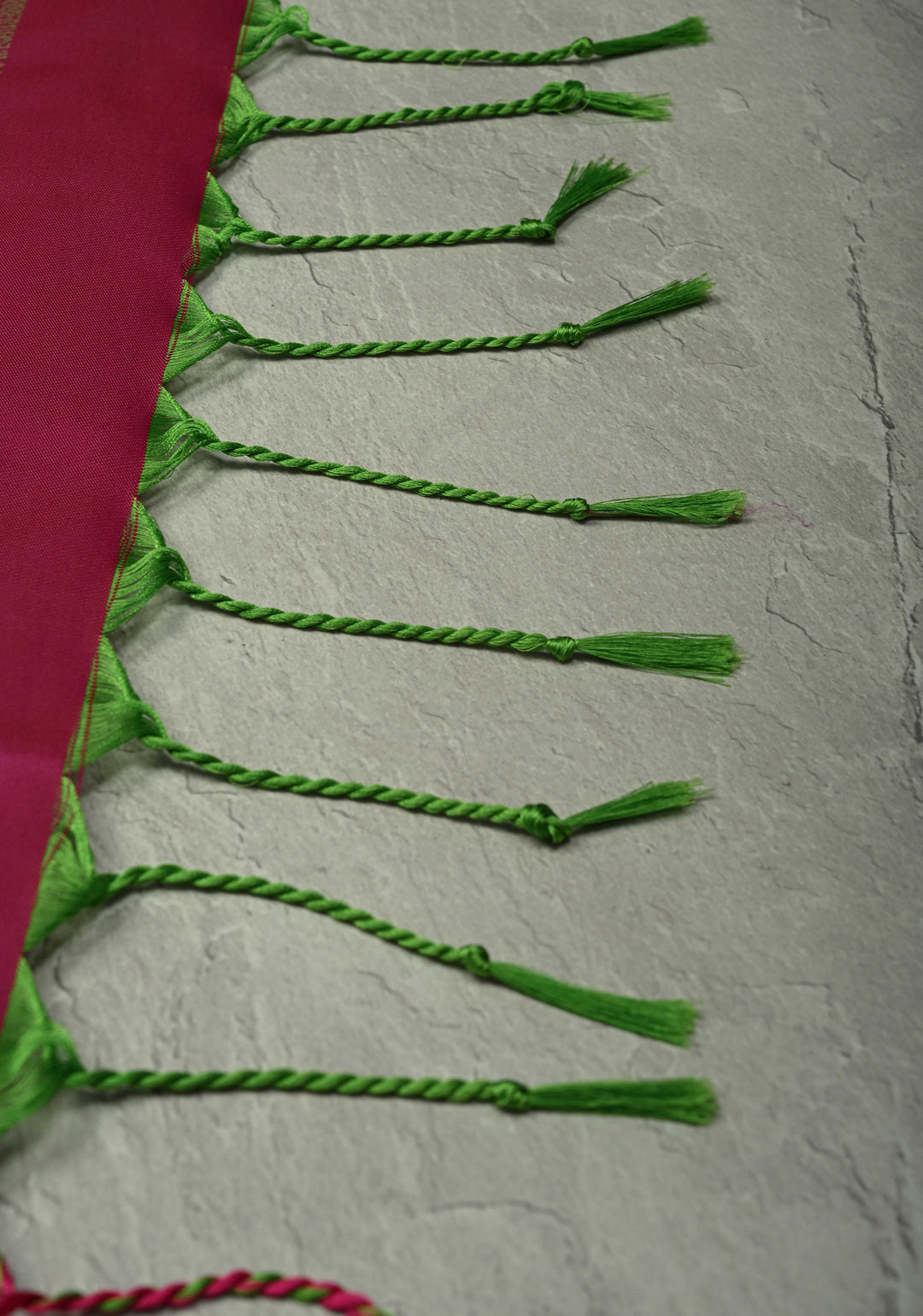 Green-Pink Dual Tone Kanchi Semi Silk Saree with Silver Zari Buttas  and Contrast Wide Zari Border