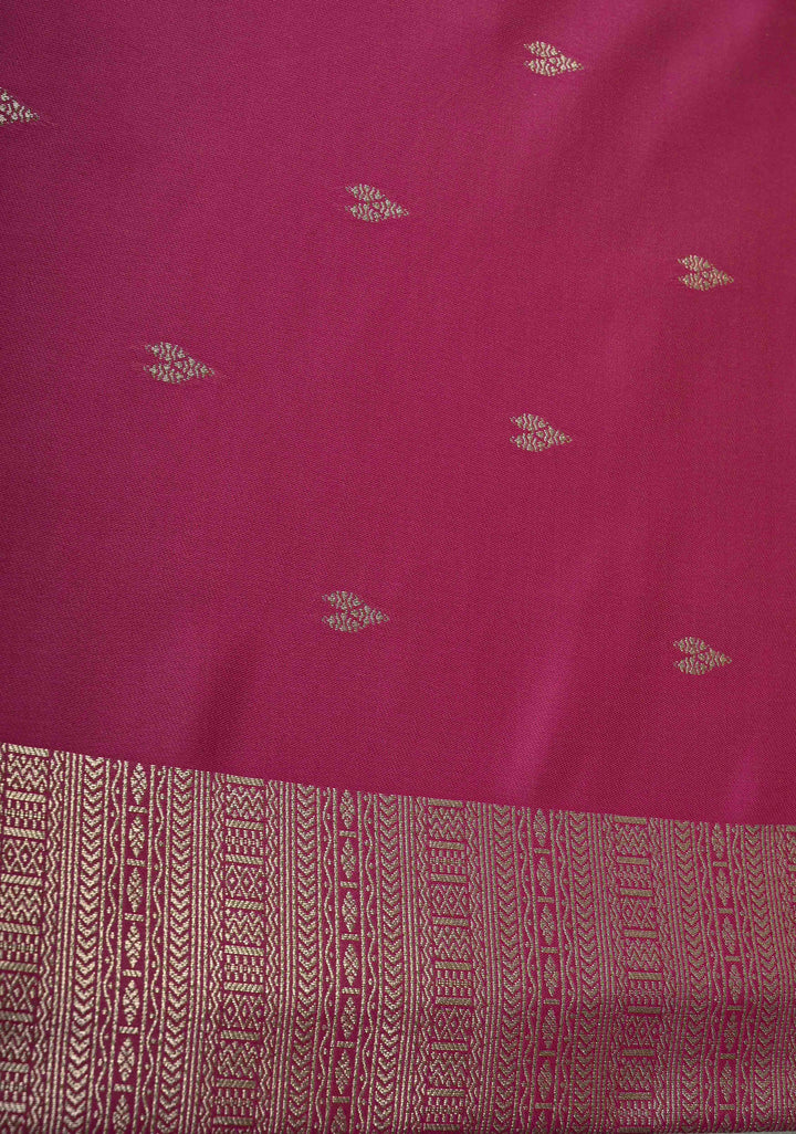 Green-Pink Dual Tone Kanchi Semi Silk Saree with Silver Zari Buttas  and Contrast Wide Zari Border