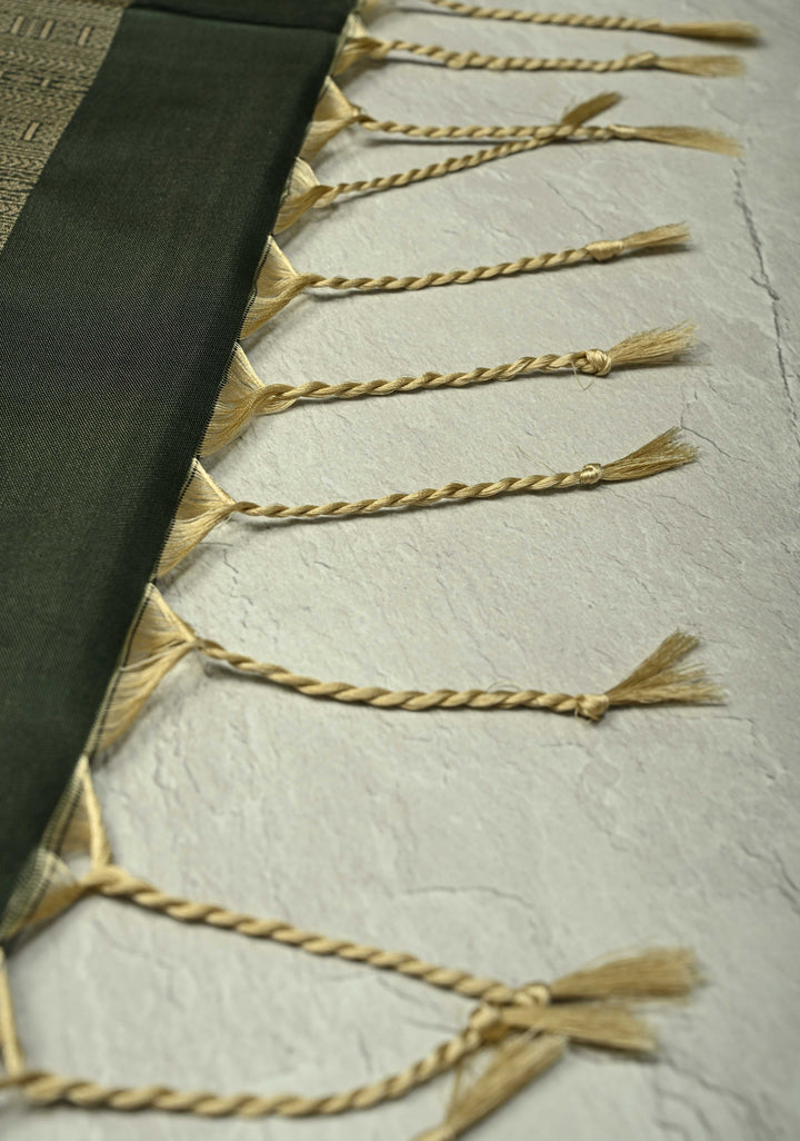 Sage Green Kanchi Semi Silk Saree with Triangle Zari Buttas and Zari Border