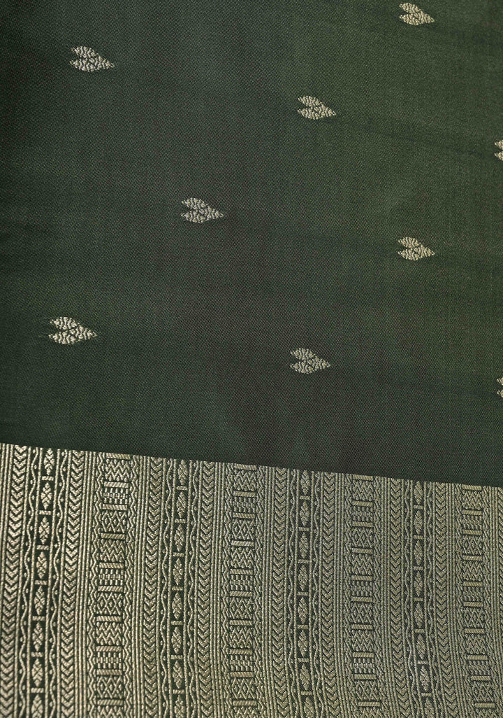 Sage Green Kanchi Semi Silk Saree with Triangle Zari Buttas and Zari Border