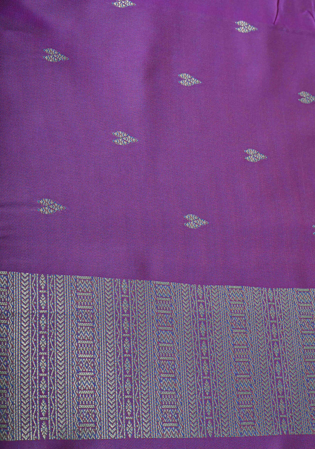 Teal Dual Tone Kanchi Semi Silk Saree with Silver Zari Buttas and Contrast Wide Zari Border