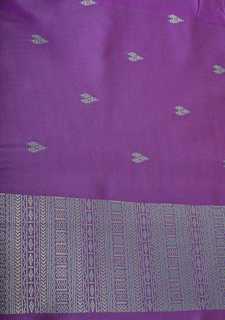 Teal Dual Tone Kanchi Semi Silk Saree with Silver Zari Buttas and Contrast Wide Zari Border