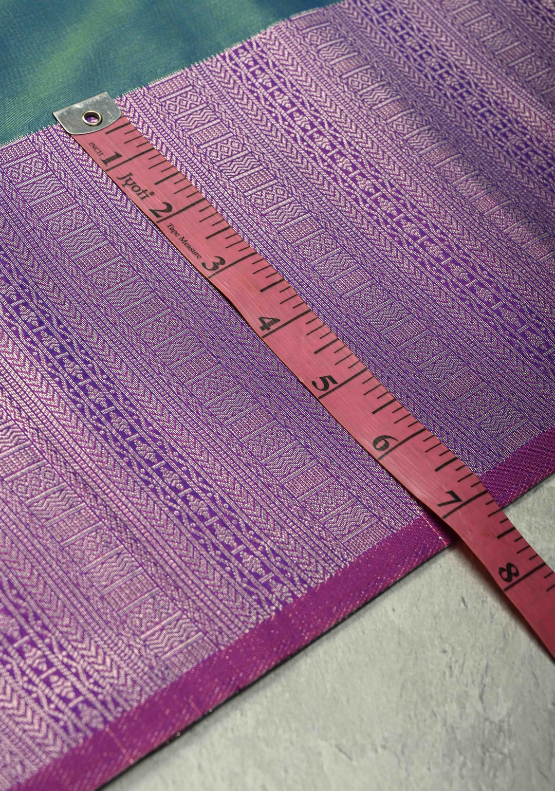 Teal Dual Tone Kanchi Semi Silk Saree with Silver Zari Buttas and Contrast Wide Zari Border