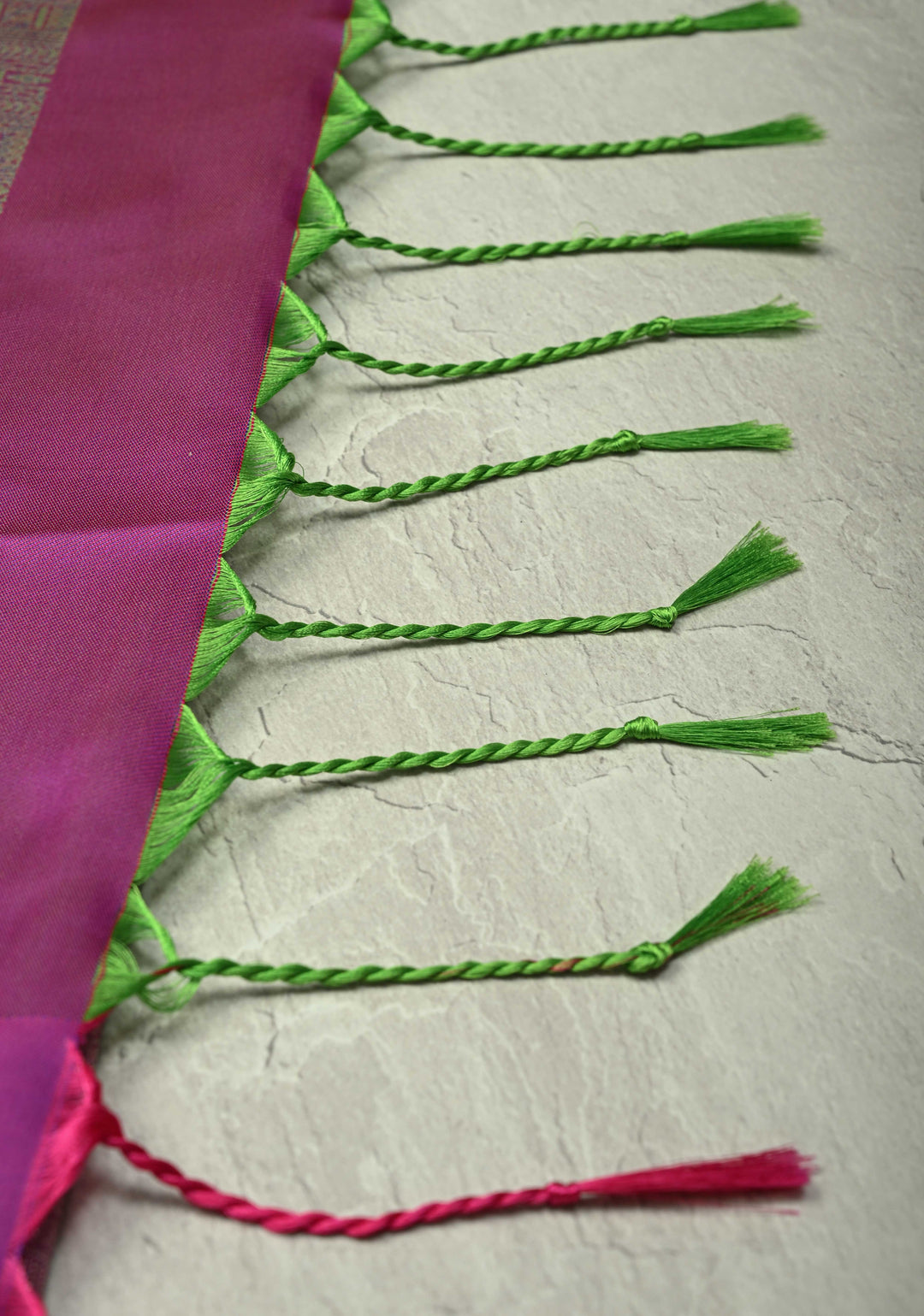 Blue-Green Dual Tone Kanchi Semi Silk Saree with Silver Zari Buttas  and Contrast Wide Zari Border