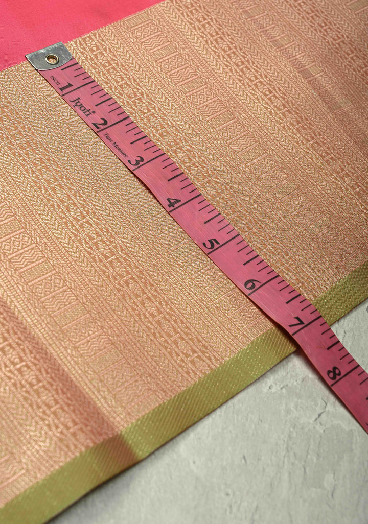 Coral Pink Dual Tone Kanchi Semi Silk Saree with Silver Zari Buttas  and Contrast Wide Zari Border