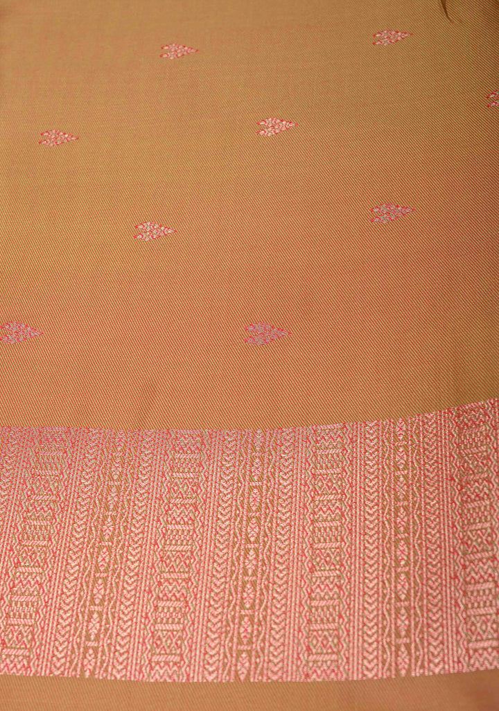 Rani Pink Kanchi Semi Silk Saree with Silver Zari Buttas and Contrast Wide Zari Border