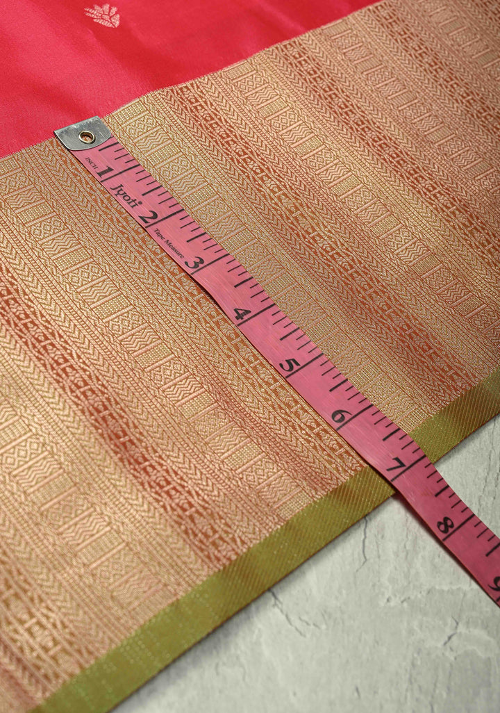 Rani Pink Kanchi Semi Silk Saree with Silver Zari Buttas and Contrast Wide Zari Border