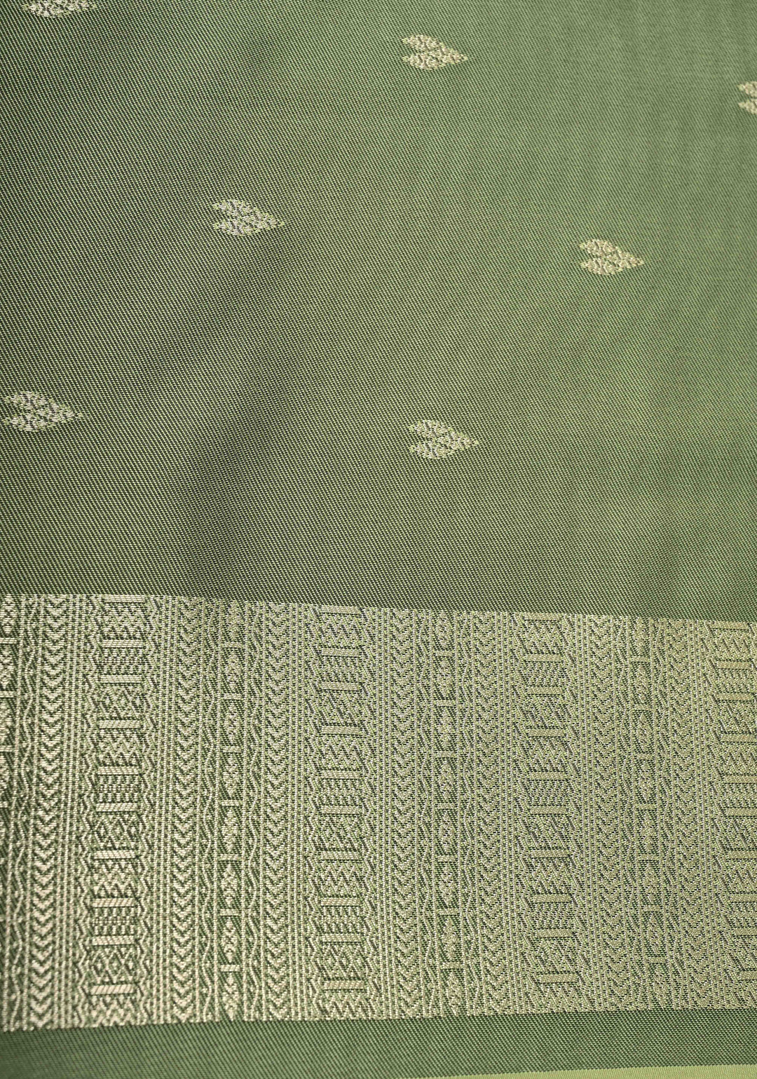 Pista Green Dual Tone Kanchi Semi Silk Saree with Silver Zari Buttas  and Contrast Wide Zari Border