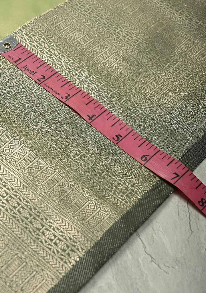 Pista Green Dual Tone Kanchi Semi Silk Saree with Silver Zari Buttas  and Contrast Wide Zari Border