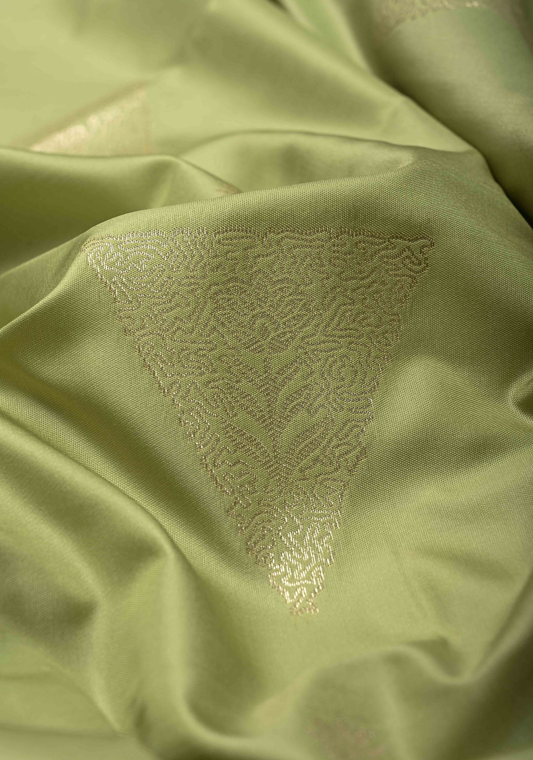 Pista Green Dual Tone Kanchi Semi Silk Saree with Silver Zari Buttas  and Contrast Wide Zari Border