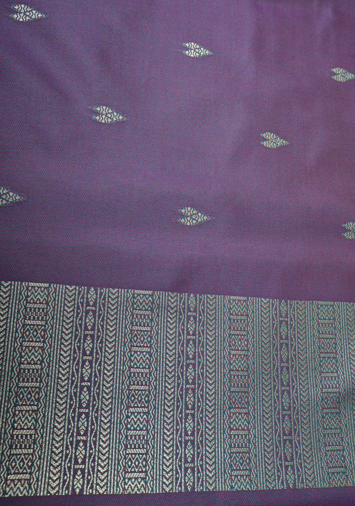 Spring Green Dual Tone Kanchi Semi Silk Saree with Silver Zari Buttas  and Contrast Wide Zari Border