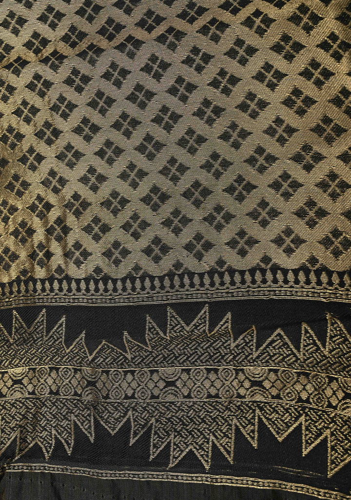 Blackish Brown Kanjivaram Semi Silk Saree with Zari Buttas and Fancy Zari Border | SHOBITAM
