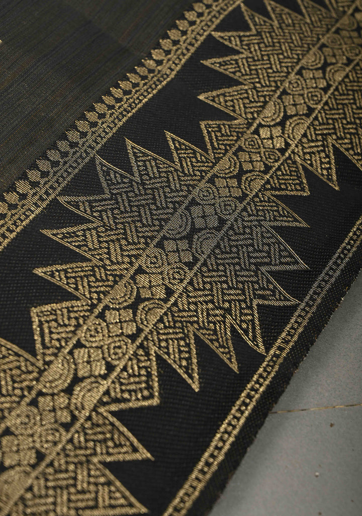 Blackish Brown Kanjivaram Semi Silk Saree with Zari Buttas and Fancy Zari Border | SHOBITAM