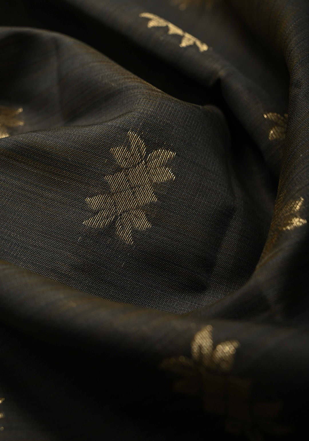 Blackish Brown Kanjivaram Semi Silk Saree with Zari Buttas and Fancy Zari Border | SHOBITAM