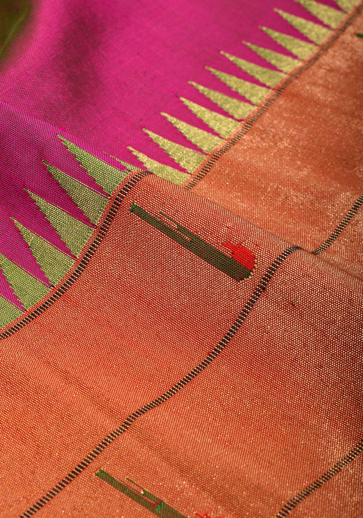 Fuchsia Yeola Paithani Pure Silk Authentic Handloom Saree, 2 side Triple Muniya Border | SILK MARK CERTIFIED