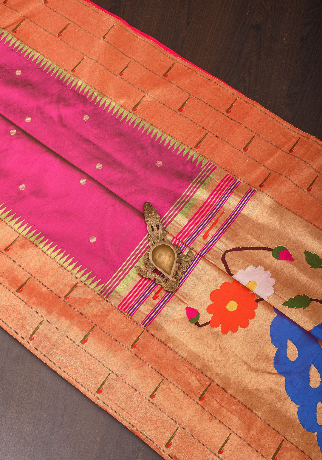 Fuchsia Yeola Paithani Pure Silk Authentic Handloom Saree, 2 side Triple Muniya Border | SILK MARK CERTIFIED