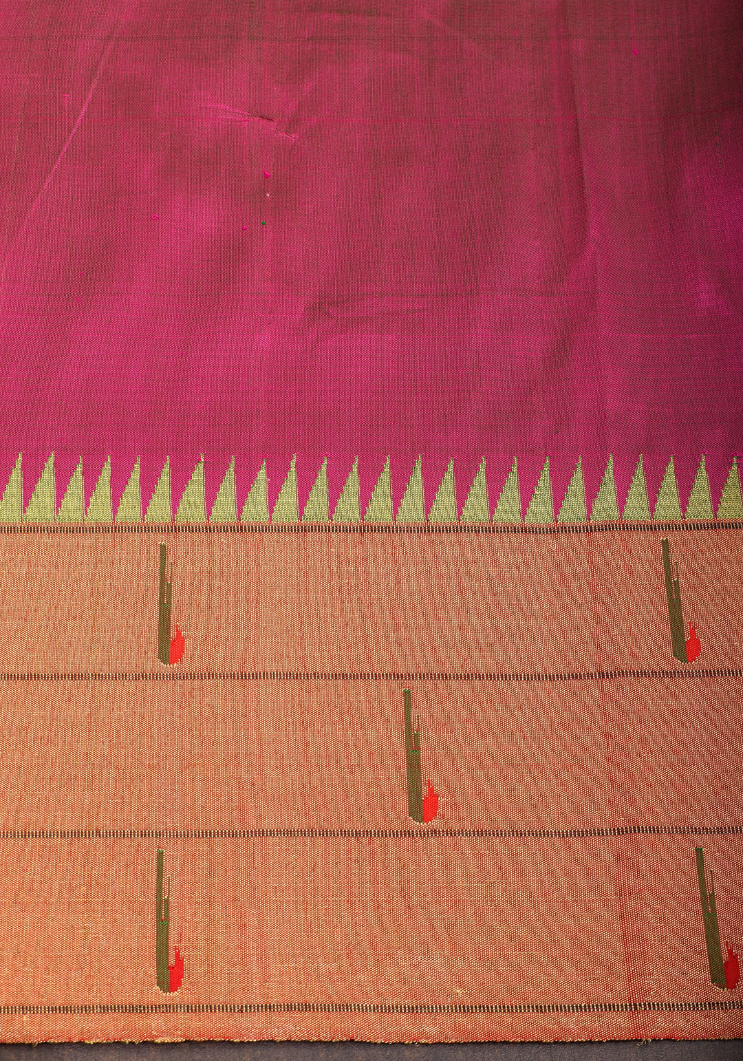 Fuchsia Yeola Paithani Pure Silk Authentic Handloom Saree, 2 side Triple Muniya Border | SILK MARK CERTIFIED