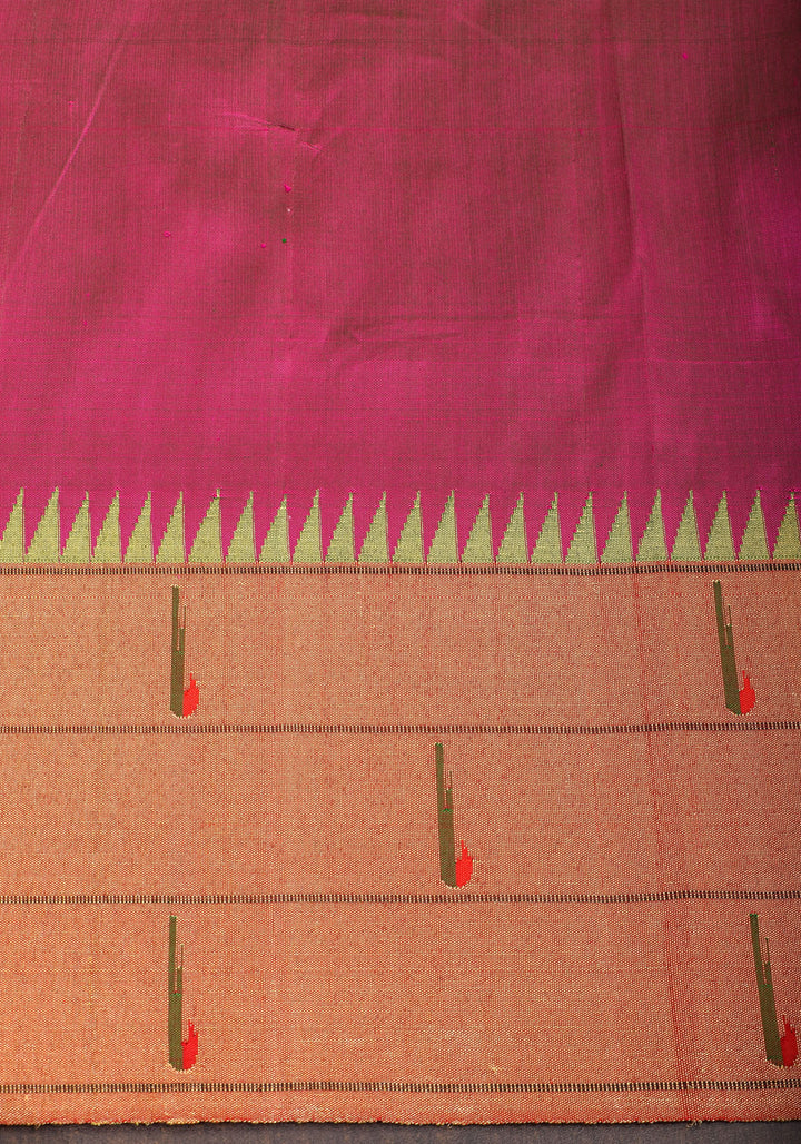Fuchsia Yeola Paithani Pure Silk Authentic Handloom Saree, 2 side Triple Muniya Border | SILK MARK CERTIFIED