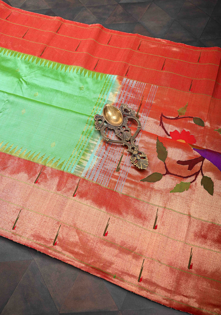 Stripes Tissue Authentic Yeola Paithani Pure Silk Saree with African Parrot Pallu | SILK MARK CERTIFIED