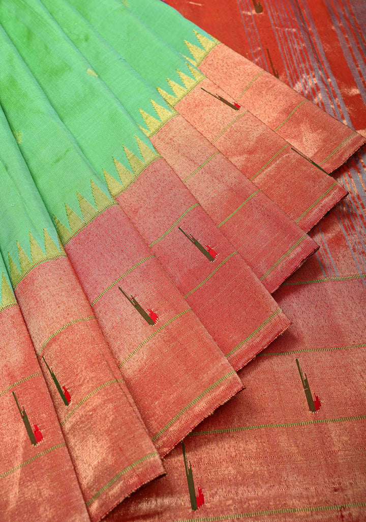 Stripes Tissue Authentic Yeola Paithani Pure Silk Saree with African Parrot Pallu | SILK MARK CERTIFIED