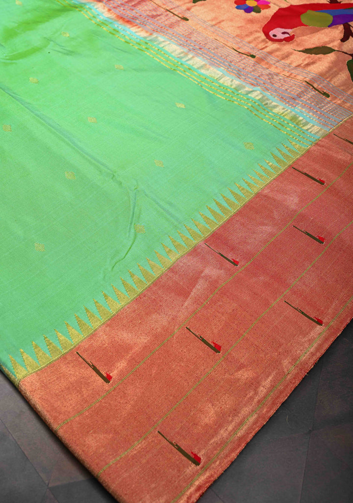 Stripes Tissue Authentic Yeola Paithani Pure Silk Saree with African Parrot Pallu | SILK MARK CERTIFIED