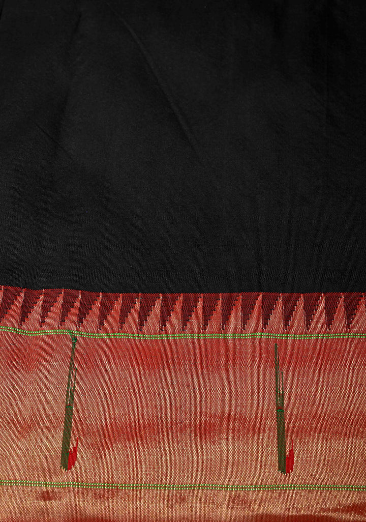 Authentic Black Yeola Paithani Handloom Silk Saree with Single Muniya Borders and African Parrot Grand Pallu | SILK MARK CERTIFIED
