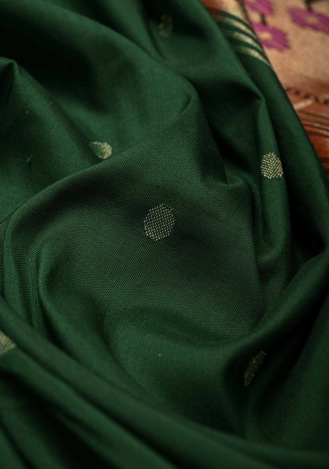 Authentic Bottle Green Yeola Paithani Handloom Silk Saree with Single Muniya Borders and Grand Pallu | SILK MARK CERTIFIED