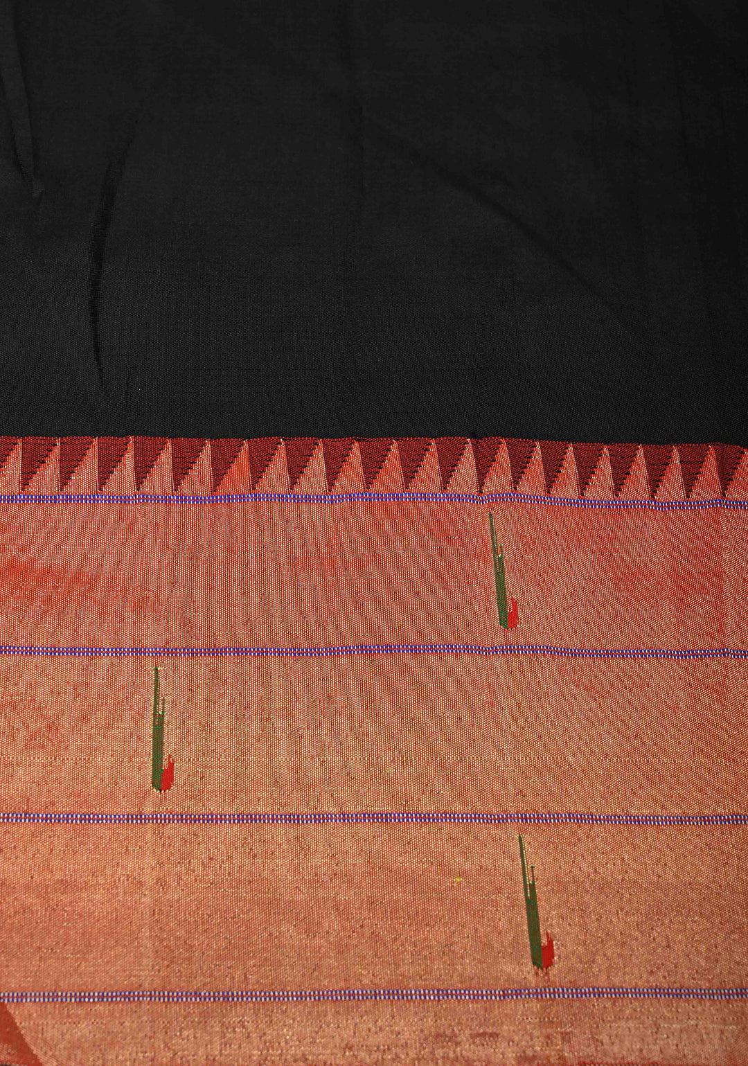 Authentic Black Yeola Paithani Handloom Silk Saree with Triple Muniya Borders and African Parrot on Pallu | SILK MARK CERTIFIED