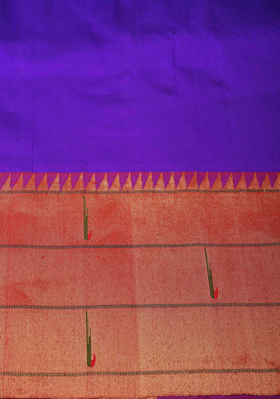 Authentic Purple Coin Buttas on  Yeola Paithani Handloom Silk Saree with Triple Muniya Borders and Peacock Motifs on Pallu | SILK MARK CERTIFIED