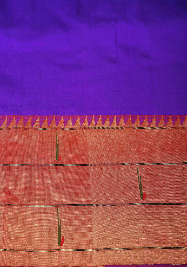 Authentic Purple Coin Buttas on  Yeola Paithani Handloom Silk Saree with Triple Muniya Borders and Peacock Motifs on Pallu | SILK MARK CERTIFIED