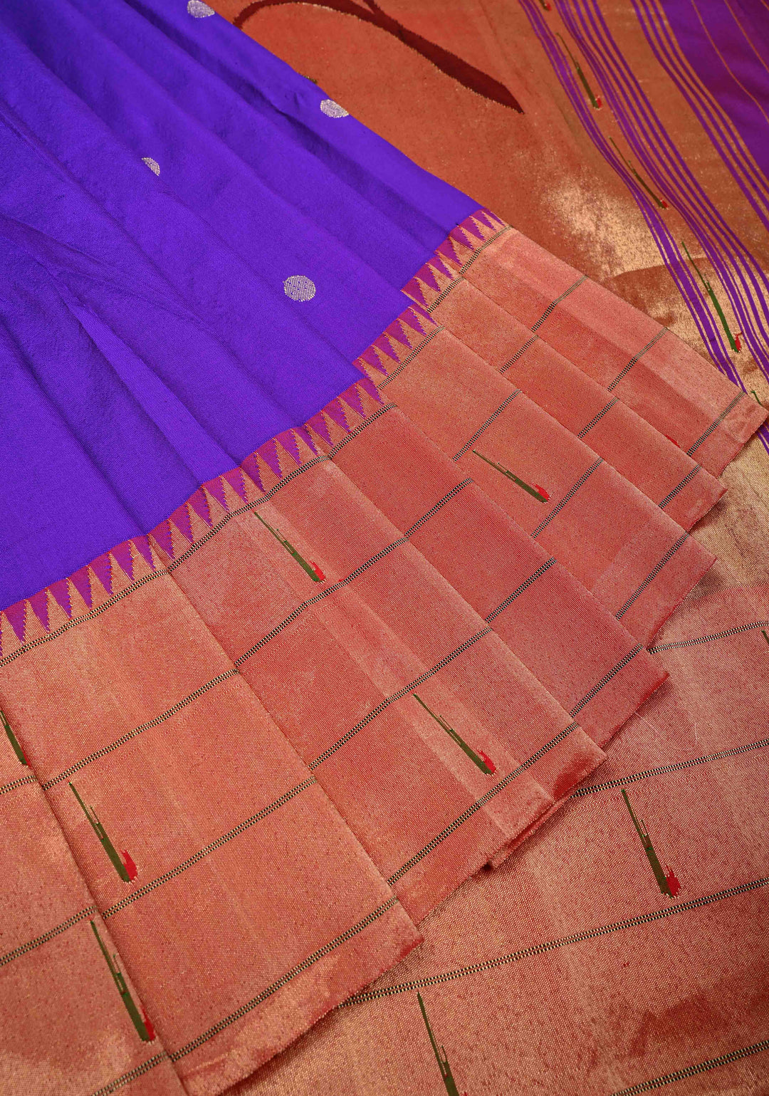 Authentic Purple Yeola Paithani Handloom Silk Saree with Triple Muniya Borders and Peacock Motifs on Pallu | SILK MARK CERTIFIED