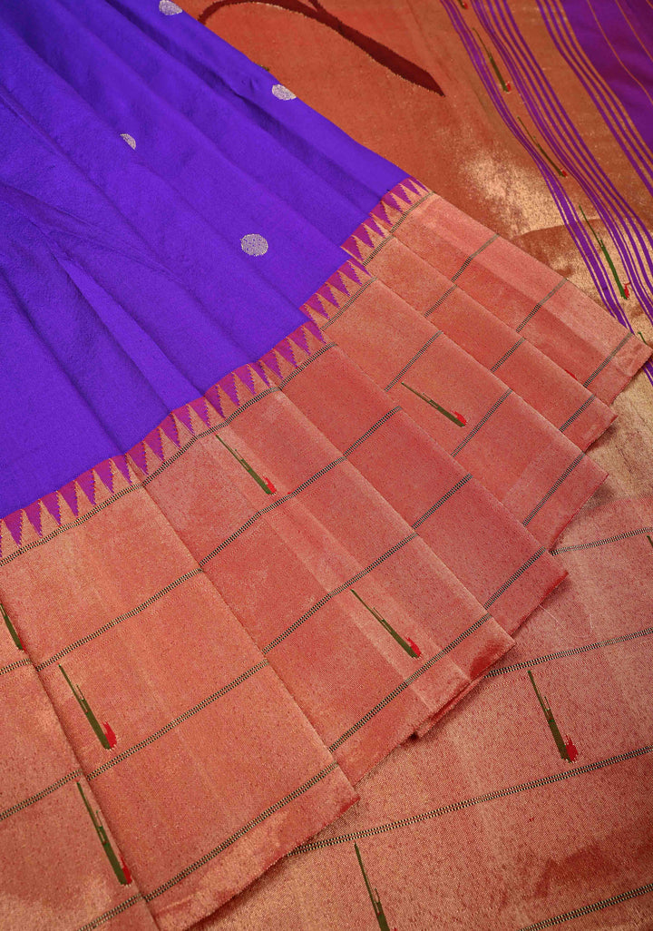 Authentic Purple Yeola Paithani Handloom Silk Saree with Triple Muniya Borders and Peacock Motifs on Pallu | SILK MARK CERTIFIED