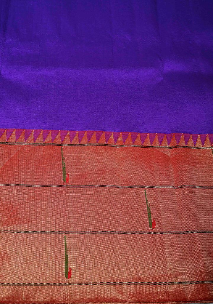Authentic Purple Yeola Paithani Handloom Silk Saree with Triple Muniya Borders and Peacock Motifs on Pallu | SILK MARK CERTIFIED