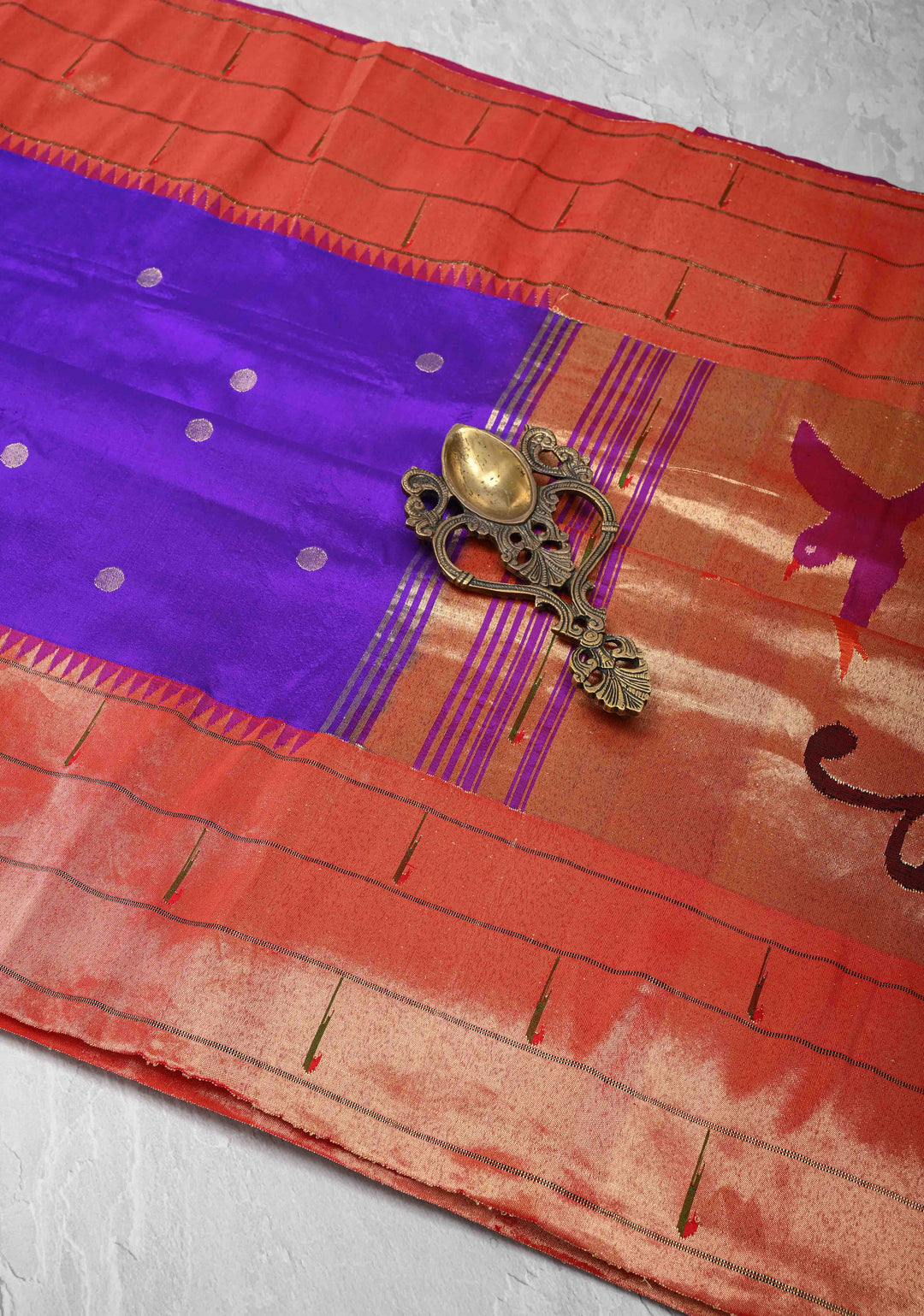 Authentic Purple Yeola Paithani Handloom Silk Saree with Triple Muniya Borders and Peacock Motifs on Pallu | SILK MARK CERTIFIED