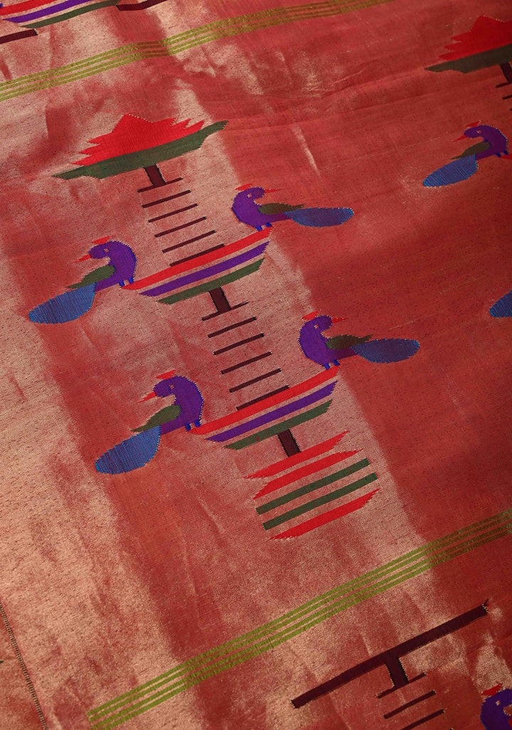 Pre Order Authentic Chartreuse Yeola Paithani Handloom Silk Saree with Single Muniya Borders and Peacock Motifs on Pallu  | SILK MARK CERTIFIED