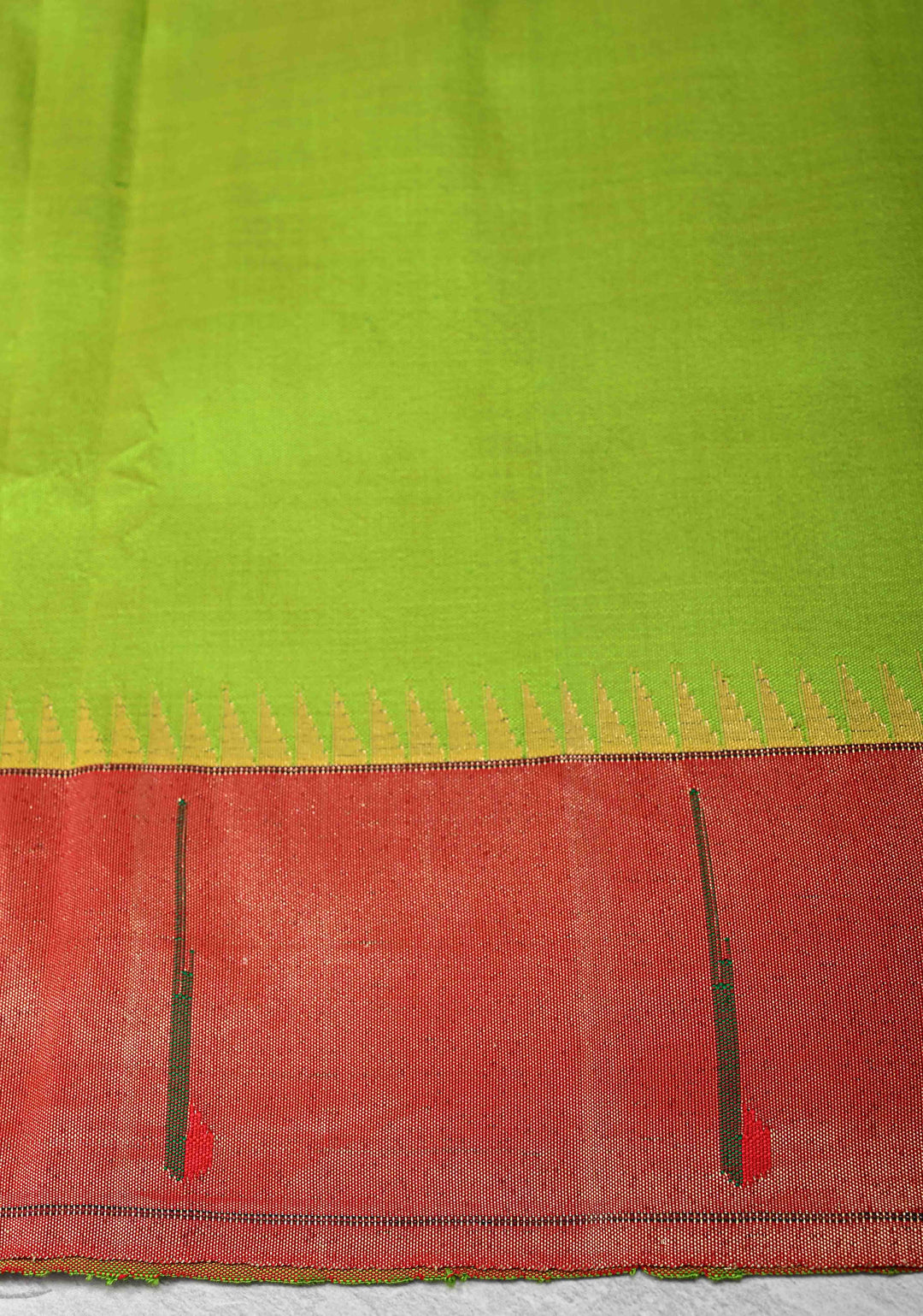 Pre Order Authentic Chartreuse Yeola Paithani Handloom Silk Saree with Single Muniya Borders and Peacock Motifs on Pallu  | SILK MARK CERTIFIED