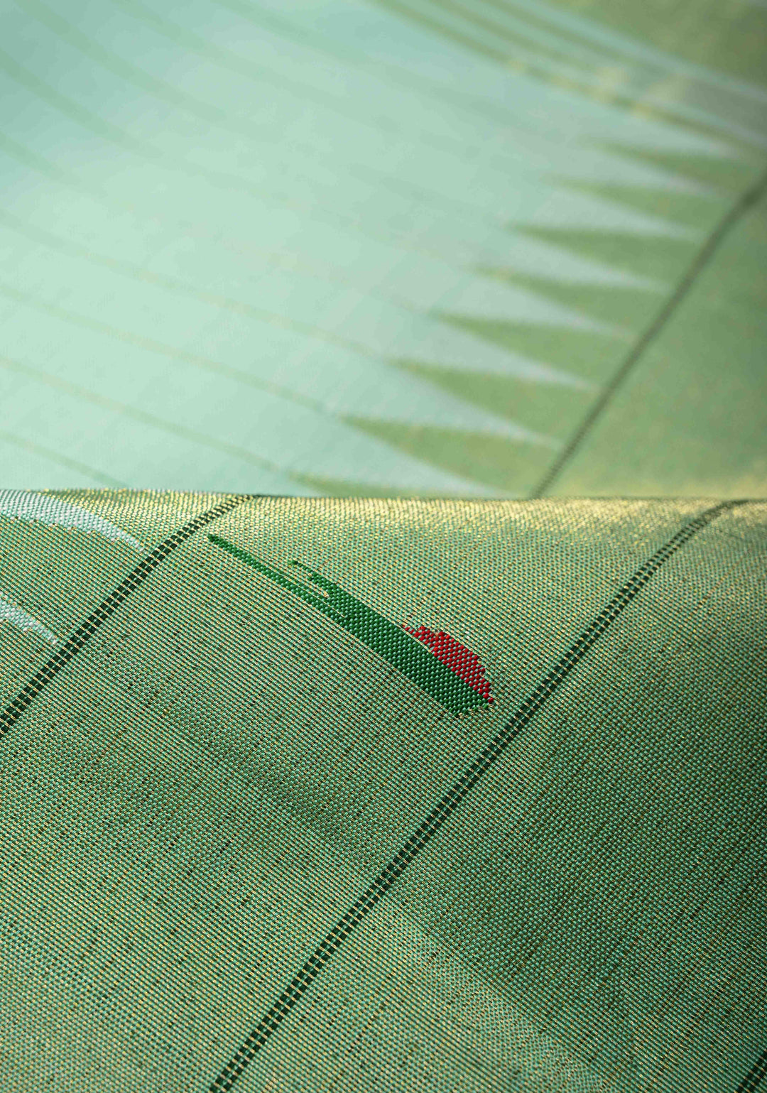 Authentic Mint Green Yeola Paithani Handloom Silk Saree with Coin Motifs Triple Muniya Borders and Radha Krishna Motifs on Pallu | SILK MARK CERTIFIED | SHOBITAM