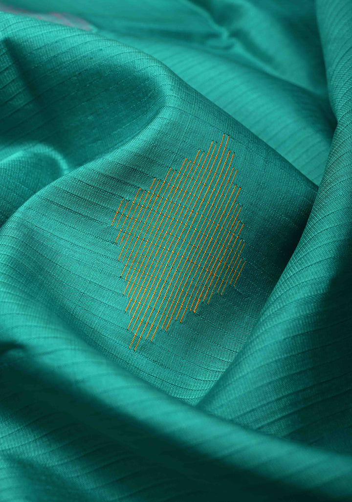 Sea Green Handloom Pure Silk Saree With Meenakari Thread Buttas and Zari Border | SILK MARK CERTIFIED