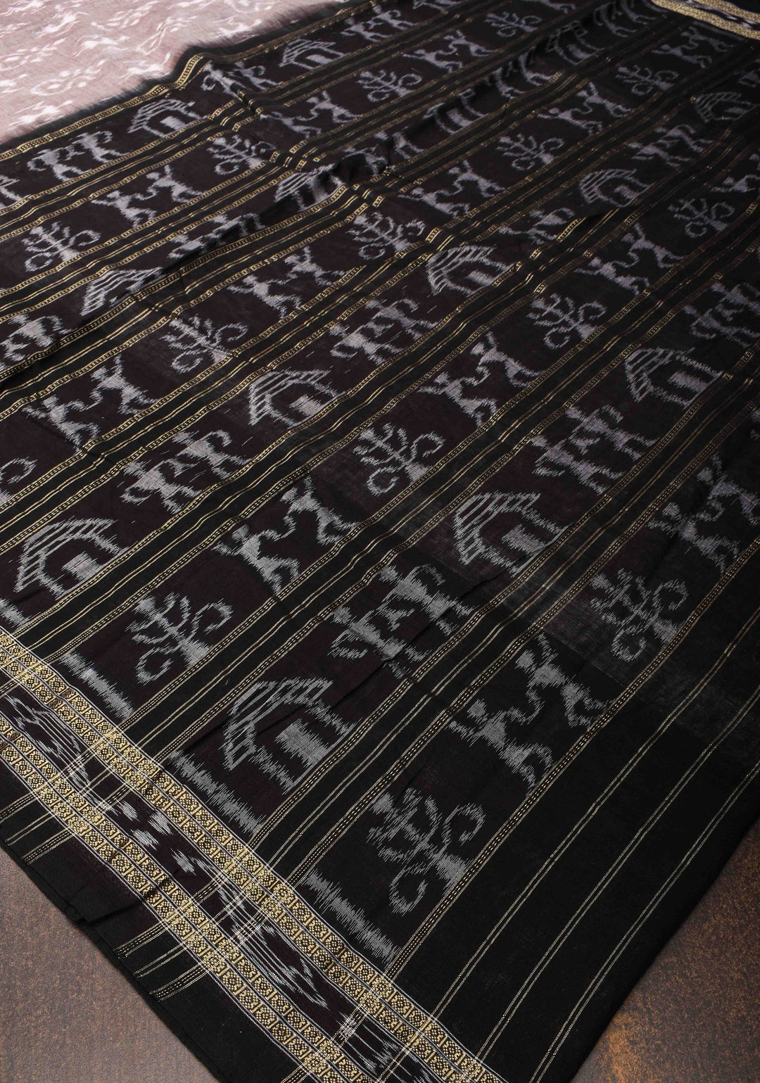 Smoky mauve Handloom Sambalpuri Cotton Saree with Contrast Black Border and Pallu (No Blouse Piece )