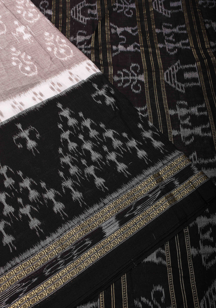 Smoky mauve Handloom Sambalpuri Cotton Saree with Contrast Black Border and Pallu (No Blouse Piece )