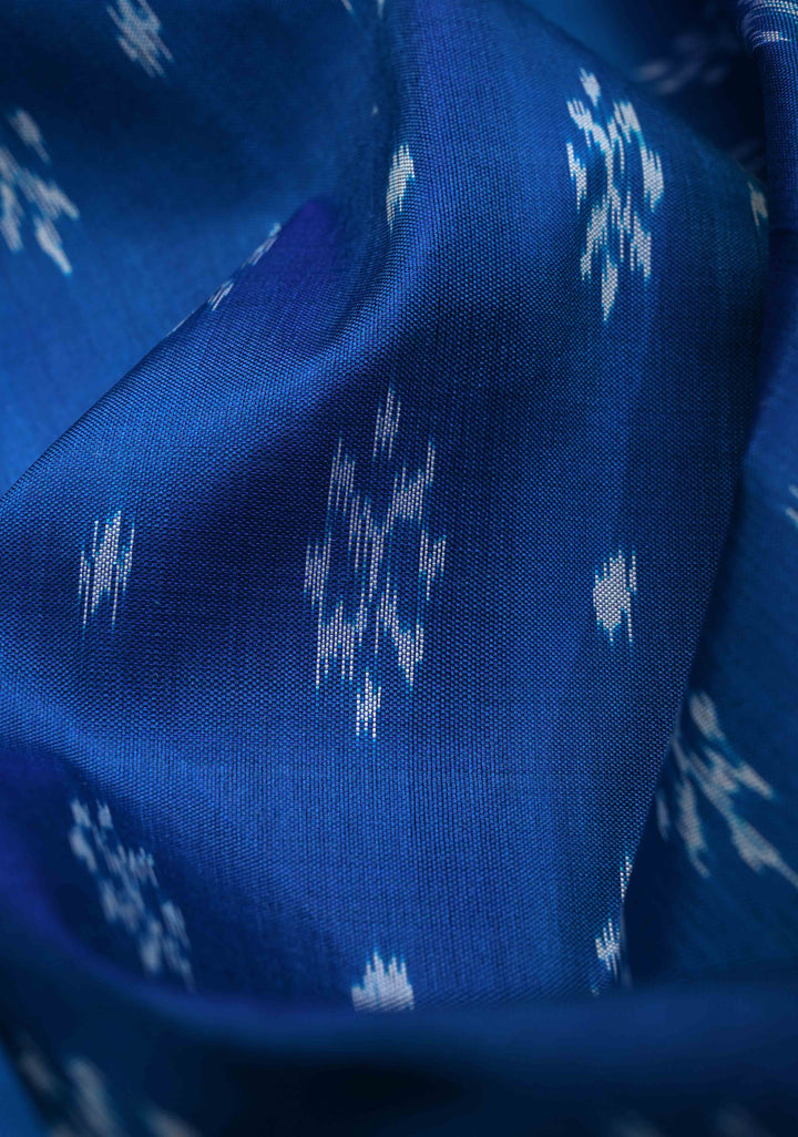 Blue Handloom Sambalpuri Ikkat Silk Saree with Contrast Border and No Blouse Piece | SILK MARK CERTIFIED